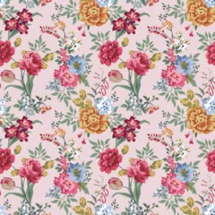 Gordijnen Trendy Seamless Floral Pattern in Vector,Bright seamless pattern flowers drawn on paper paints.Roses pattern bunch of flowers, repeating print for fabric on pink background. © belleza
