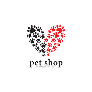 love paw print vector logo illustration. paw print with a heart symbol. cat or dog paw print. veterinary clinic logo. animal care sign.