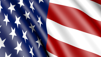 AmeriAmerican flag 3D video. USA flag of the United States Develops.can flag Slow motion 3D video.