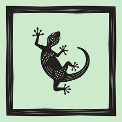 Cordel style illustration with a lizard. Brazilian culture.