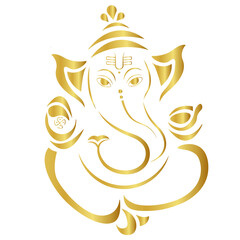 Hindu god Vinayagar or Ganesha golden outline vector illustraton - obrazy, fototapety, plakaty