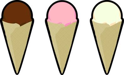 ice creams choclate,strawberry,vanilla