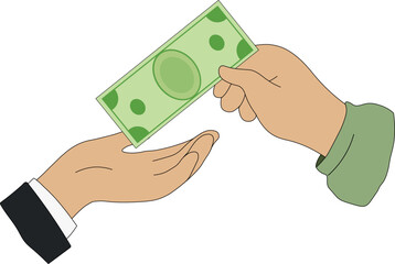 People hand over banknotes. Money from hand to hand. Vector illustration of money, dollars