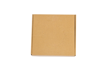 Top view of cardboard box with blank cover on transparent background, png