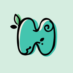 Letter H eco-friendly logo. Hand-drawn style with rough marker and paint shift effect.