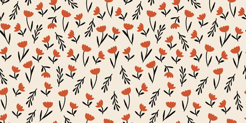 Vector seamless pattern with ditsy flowers, minimalistic flowers pattern, autumn flowers. Vector illustration - 548245886