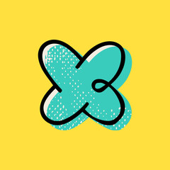 X letter logo hand-drawn with a marker with paint shift effect and vintage grunge texture.