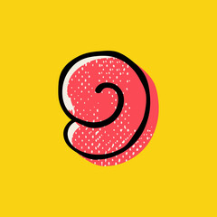 Number nine logo hand-drawn with a marker with paint shift effect and vintage grunge texture.