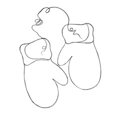 A minimalistic image of winter gloves. Pattern of gloves with black lines.