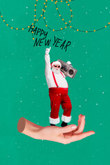 Photo sketch graphics artwork picture of funny funky grandfather listening boom box x-mas music arm isolated drawing background