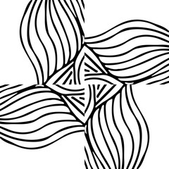 Simple minimalist wave pattern. Hand drawn graphic line art. Modern abstract  landscape. Monochrome black and white curly doodles.