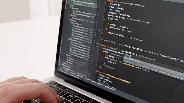 Coding on the screen, HTML encoding and programming on a laptop screen, developer, web development. Computer Web Developer. Cloud data social network media or virus. High quality 4k footage