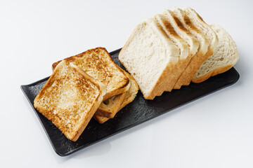 fresh toasted bread on a white background