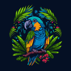 Cockatoo bird logo. Parrot Mascot illustration blue macaw bird Character Design