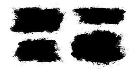 Set black ink stains. Black paint, ink brush stroke, dark paint brush stain. Modern abstract banner with black ink stain brush on white background. Isolated abstact ink texture. Vector Illustration