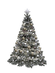 White Christmas tree decorated with baubles and lights. Isolated 3D illustration.