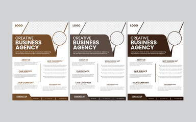 A4 size business flier, abstract flyer, layout print design. modern professional set of 3 flyer, advertisement vector document, minimalist, editable template