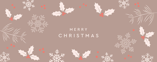 merry christmas greeting card with snowflake fir branches star decoration