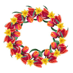 flower arrangement of tulips and daffodils