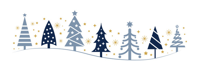 Collection of blue Christmas trees and golden Stars in different design - vector illustration - 548250084