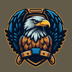Eagle Head Shield Mascot Gaming Logo Design Vector illustration