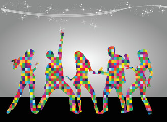 Dancing people silhouettes , abstract background.	