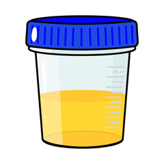 Cute funny container for analysis urine character. Vector hand drawn traditional cartoon vintage, retro kawaii character illustration icon. Container for analysis character concept