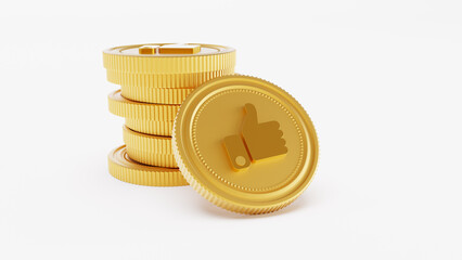 3D render of Golden like coin isolated on white background, like stack coins