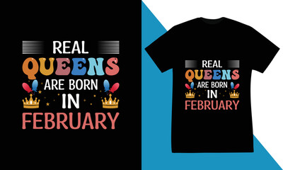 Real kings are Born in February , T-shirt design premium Vector