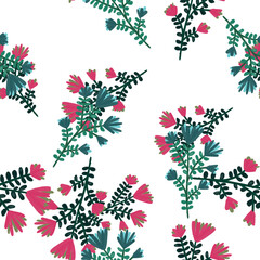 Hand drawn herbal seamless pattern. Freehand organic background. Decorative forest flower endless wallpaper