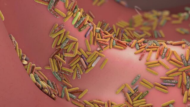 Bacteria on Gut Surface 3D Animation