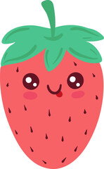 Fresh strawberry, bright funny kawaii, in cartoon style, wholesome food, design, flat vector illustration, isolated on white.