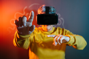 Female pensioner exploring virtual reality