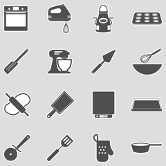 Bakery Equipment Icons. Sticker Design. Vector Illustration.