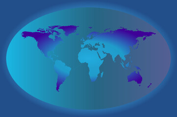 Map of the world and all continents in an elliptical frame