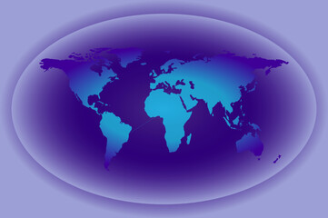 Map of the world and all continents in an elliptical frame