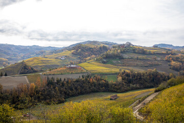 Langhe (CN), Italy - November 19, 2022: Langhe landscape in autumn, Langhe,  Piedmont, Italy.