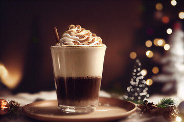 Christmas coffee latte with cream