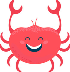 Funny sea crab in cartoon style, underwater world crustaceans, design, flat style vector illustration, isolated on white.
