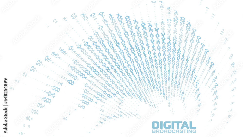 Poster Binary visualization of digital broadcasting through zeros and ones. Vector graphics