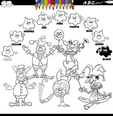 basic colors with cartoon clowns coloring page