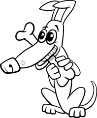 cartoon dog animal character biting a bone coloring page