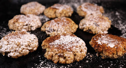 Oatmeal cookies on a baking sheet. selective focus