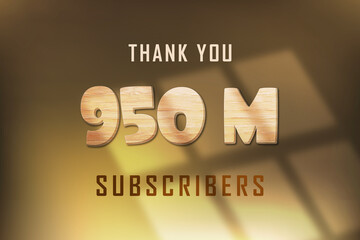 950 Million  subscribers celebration greeting banner with Wood Design