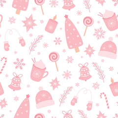 Seamless pattern Christmas pink vector illustration