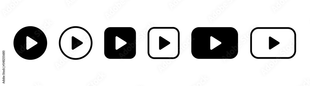 Aufkleber Flat set of play button icon. Video play symbol. Start sign. Pause icon. Player logo button. Play music or sound vector element for UI UX, website, mobile app.