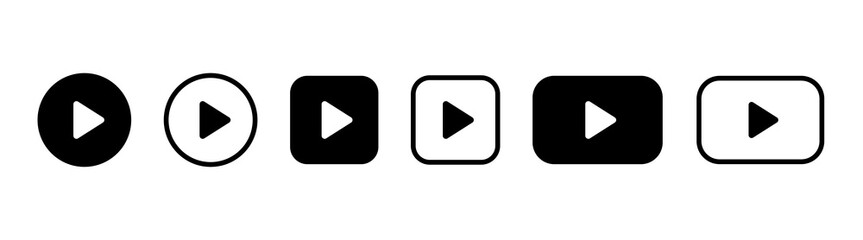 Flat set of play button icon. Video play symbol. Start sign. Pause icon. Player logo button. Play music or sound vector element for UI UX, website, mobile app.