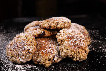 Oatmeal cookies on a baking sheet. selective focus