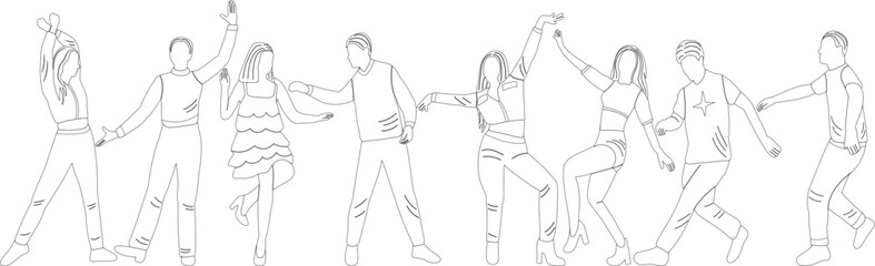 dancing people set sketch ,contour vector