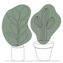 potted flowers sketch, continuous line drawing, vector